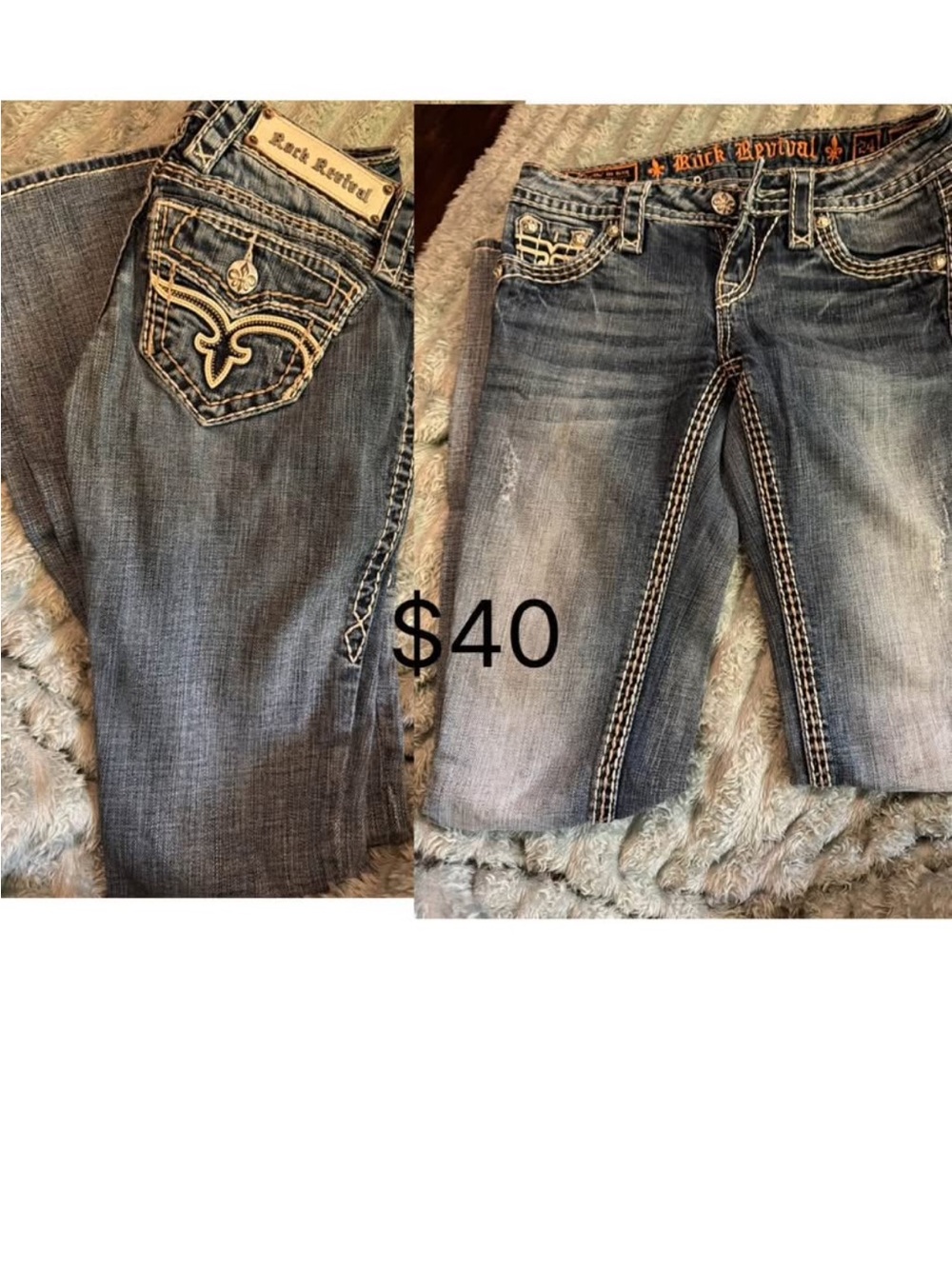 Rock Revival Women's Washed Blue Cropped Jeans with Embroidered Pockets